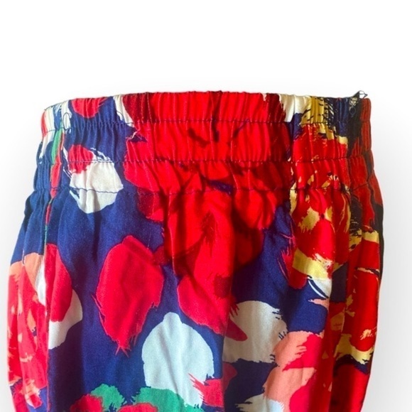 Vintage Printed Wide Leg Red Floral Pants Smocked Waistband Women’s Size Medium - Picture 7 of 7